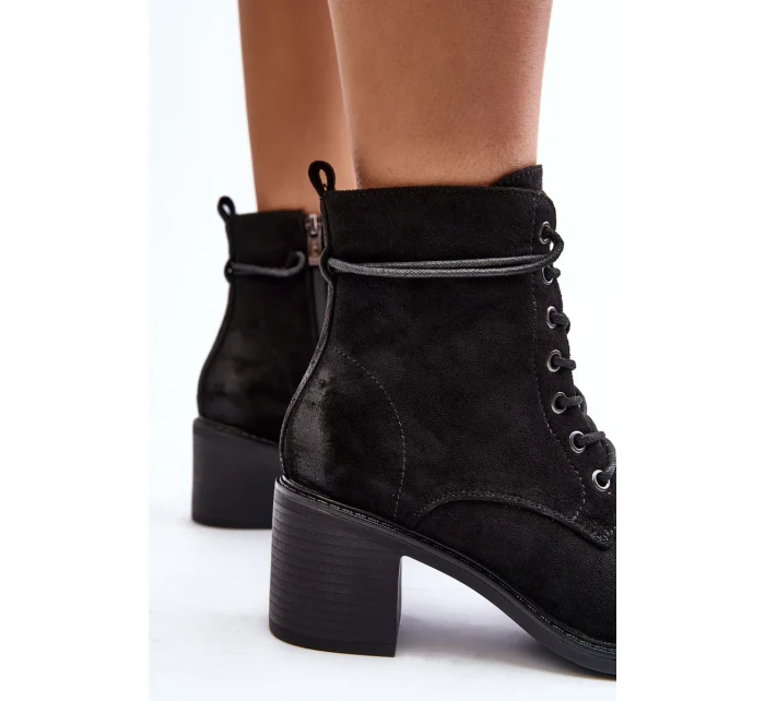 Dámské šněrovací kotníkové boty na nízkém podpatku černá Serellia Dámské šněrovací kotníkové boty na nízkém podpatku černá Serellia