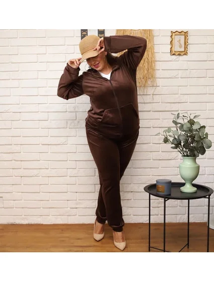 Dámská plus size tepláková souprava v barvě s rozepínací mikinou model 19764150 - Moon Dámská plus size tepláková souprava v barvě s rozepínací mikinou model 19764150 - Moon