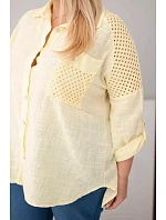 Dámská bavlněná košile Plus Size s límečkem a krajkovou vsadkou žlutá Dámská bavlněná košile Plus Size s límečkem a krajkovou vsadkou žlutá