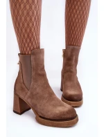 Kůže Botky Na Sloupku Hnědé model 21634850 - Boto