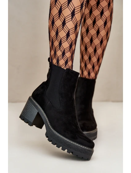 Dámské Botky Zateplené Na Podpatku Eko Semišové Černé Irissinae Dámské Botky Zateplené Na Podpatku Eko Semišové Černé Irissinae