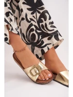 Dámské pantofle na korkové platformě se sponou zlaté model 21704235 - Boto