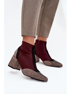 Dámské kotníkové boty na masivním podpatku na zip bordó Delvane