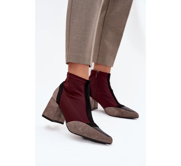 Dámské kotníkové boty na masivním podpatku na zip bordó Delvane