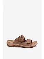 Dámské pantofle s přezkou a suchým zipem  světle hnědé model 22133536 - Inblu