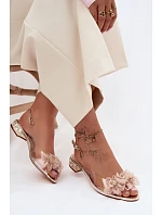 Průhledné sandály s krystaly a síťkovými květinami D&A MR61-9006 Zlaté