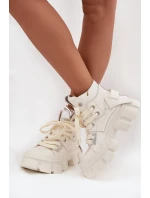 Dámské zateplené sportovní kotníkové botky z kůže – bílé GOE Dámské zateplené sportovní kotníkové botky z kůže – bílé GOE