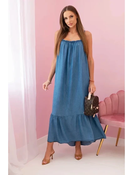 Dámské šaty na ramínka s volánem Tmavý denim