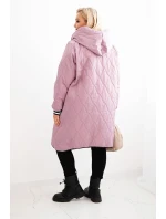 Dámská bunda Plus Size prošívaná s kapucí a model 21486145 manžetami tmavě růžová - K-Fashion
