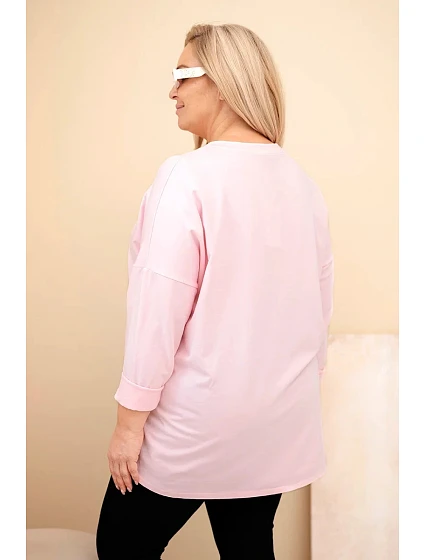 Dámská blůza Plus Size bavlněná s ohrnovacími rukávy a lampasem v leopardím vzoru model 21837246 růžová - K-Fashion