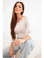 Dámská viskózová blůza s širokým výstřihem a dlouhým rukávem béžová Dámská viskózová blůza s širokým výstřihem a dlouhým rukávem béžová