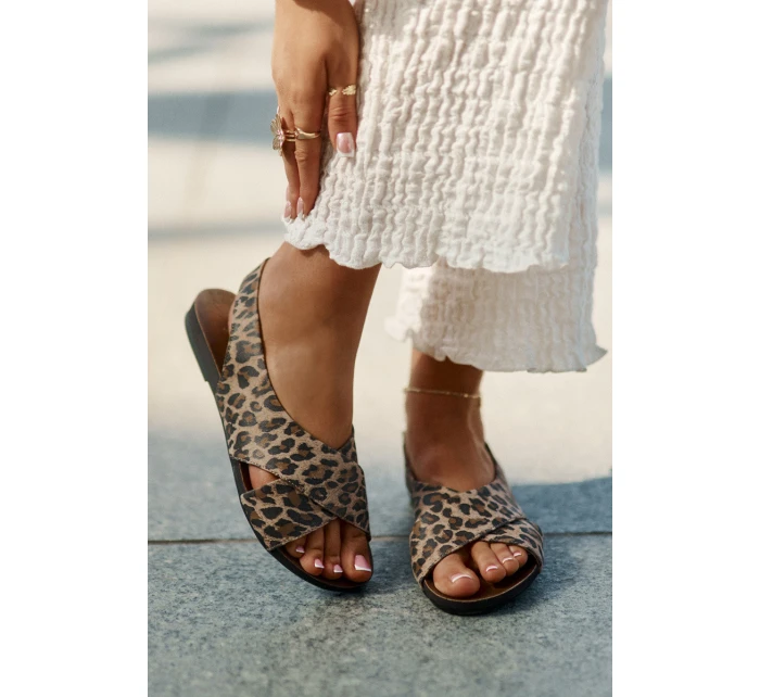 Dámské kožené sandály leopardí hnědé Zazoo 40407