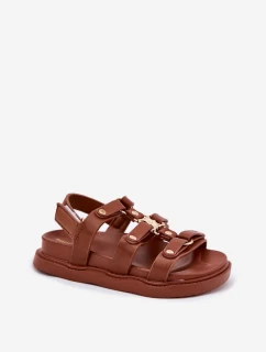 Dívčí sandály se zlatým detailem hnědé Lunessa