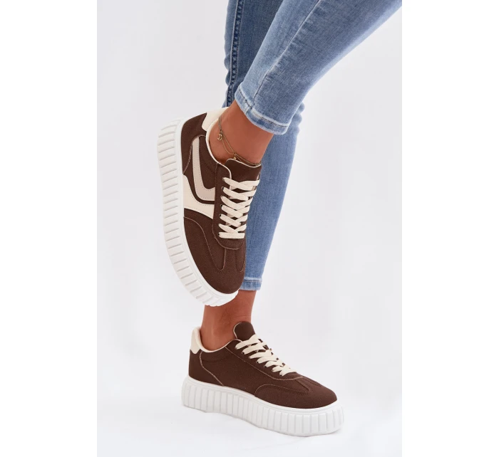 Dámské tenisky na platformě z eko semiše hnědé Cadrina Dámské tenisky na platformě z eko semiše hnědé Cadrina
