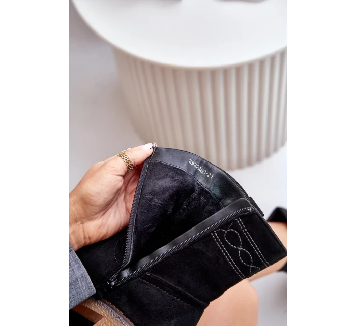 Zateplené Dámské Kotníkové Boty Na Podpatku Černé Vailia