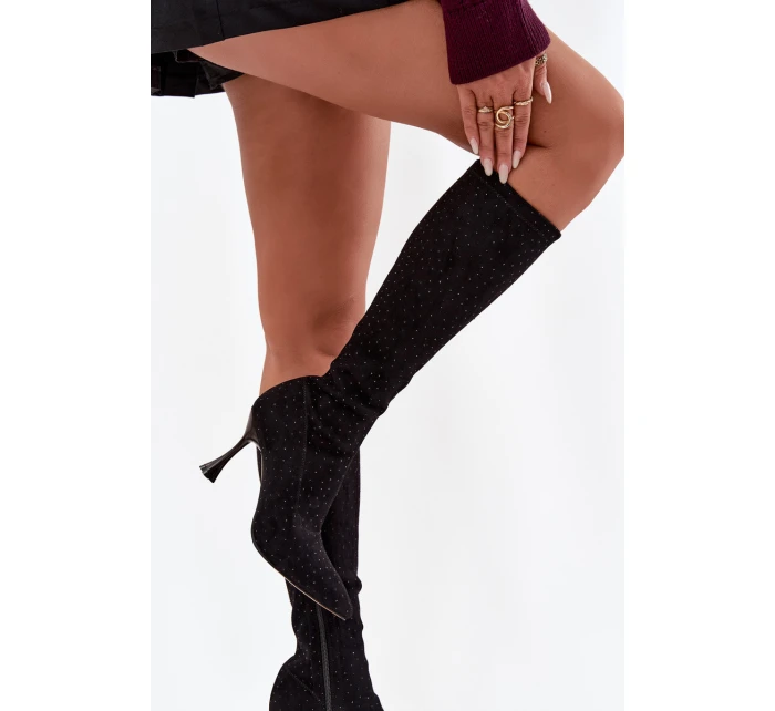 Dámské kozačky na jehlovém podpatku – černé Dámské kozačky na jehlovém podpatku – černé