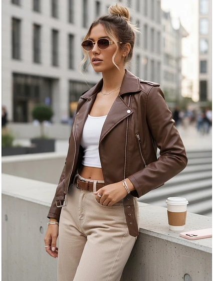 Dámské eko kůže krátké hnědé Ramones FashionStreet TY5672 Dámské eko kůže krátké hnědé Ramones FashionStreet TY5672