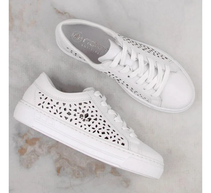 Skórzane buty W białe model 22018131 - Rieker