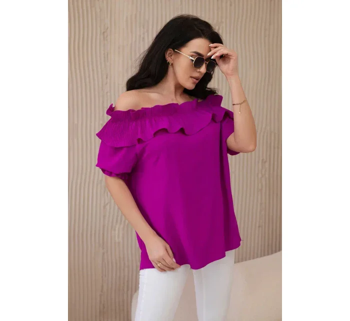 Španělská halenka s ozdobným volánem tmavě fialová Španělská halenka s ozdobným volánem tmavě fialová