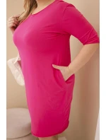 Dámská sukýnka Plus Size z bavlny s model 21924483 střihem a rukávem 3/4 fuchsie - K-Fashion