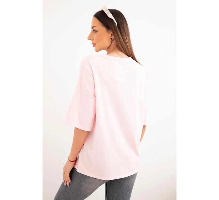 Dámská bavlněná oversize halenka s květinovým potiskem bonbónově růžová