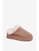 Dámské sněhule na platformě s kožešinou a prošitím tmavě béžové Arelina