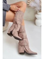 Kozačky Na Podpatku S Ohnutou Holení A Přezkami Béžové Vamissa Kozačky Na Podpatku S Ohnutou Holení A Přezkami Béžové Vamissa