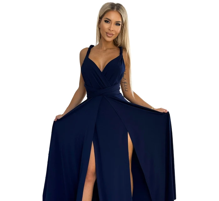 Tmavě modré elegantní dlouhé dámské šaty s model 19158867 - numoco