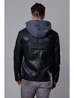 Černá pánská bunda z ekokůže s kapucí model 18347813 - J.STYLE Černá pánská bunda z ekokůže s kapucí model 18347813 - J.STYLE
