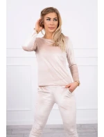 Velurová souprava s řasením na zadní straně béžová Velurová souprava s řasením na zadní straně béžová