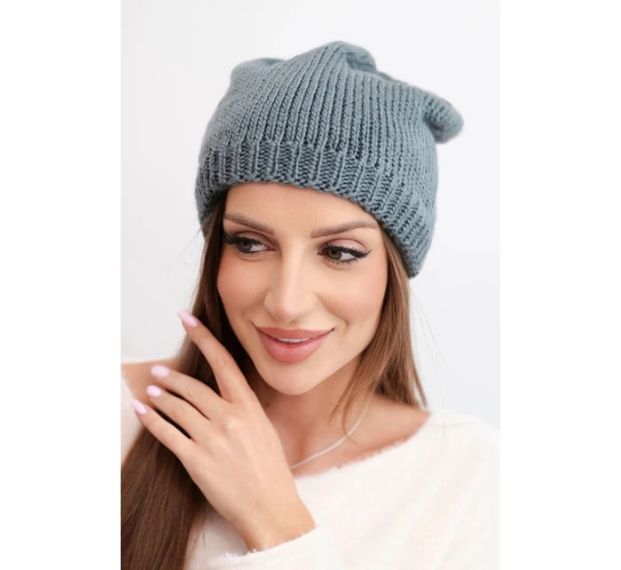 Dámská zimní čepice s ušima a žebrovaným vzorem K440 tmavě šedá