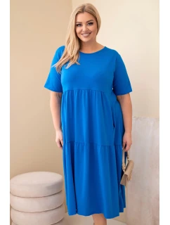 Dámské bavlněné šaty Plus Size s krátkým rukávem a volánem chrpová