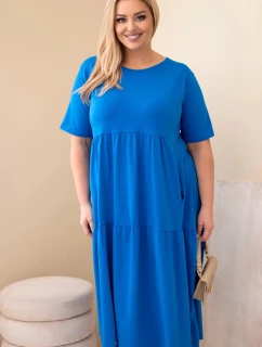 Dámské bavlněné šaty Plus Size s krátkým rukávem a volánem chrpová