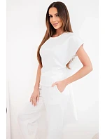 Dámský komplet model 22048829 s halenkou s krátkým rukávem a širokými kalhotami ecru - K-Fashion