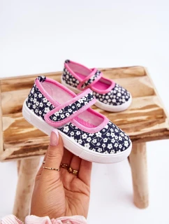 Dětské balerínky na suchý zip v potisku námořnické modré a růžové Selah