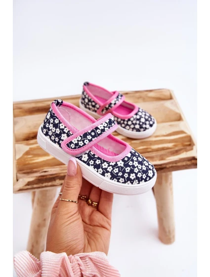 Dětské balerínky na suchý zip v potisku námořnické modré a růžové Selah Dětské balerínky na suchý zip v potisku námořnické modré a růžové Selah