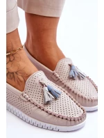 Dámské prolamované kožené mokasíny Světle růžové model 21618150 - EVENTO Dámské prolamované kožené mokasíny Světle růžové model 21618150 - EVENTO