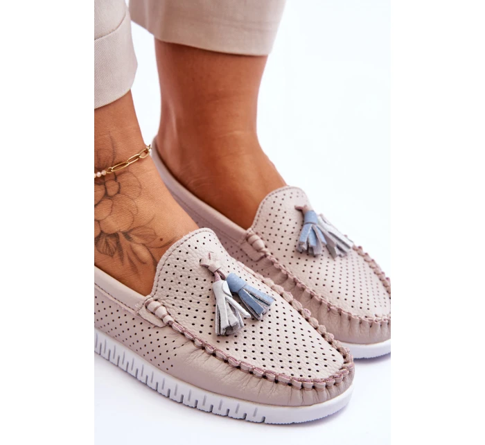 Dámské prolamované kožené mokasíny Světle růžové model 21618150 - EVENTO Dámské prolamované kožené mokasíny Světle růžové model 21618150 - EVENTO