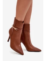 Dámské kotníkové boty na jehlovém podpatku s páskem a zlatým zateplené Camel model 21710800 - Boto Dámské kotníkové boty na jehlovém podpatku s páskem a zlatým zateplené Camel model 21710800 - Boto