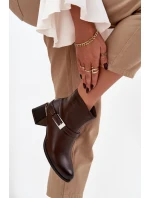 Kožené dámské boty na podpatku s přezkou model 21744793 hnědé - Zazoo Kožené dámské boty na podpatku s přezkou model 21744793 hnědé - Zazoo