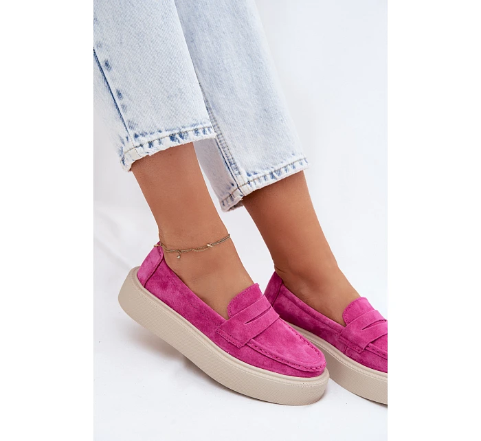 Mokasiny z pravé semišové kůže na platformě Vinceza Fuksja