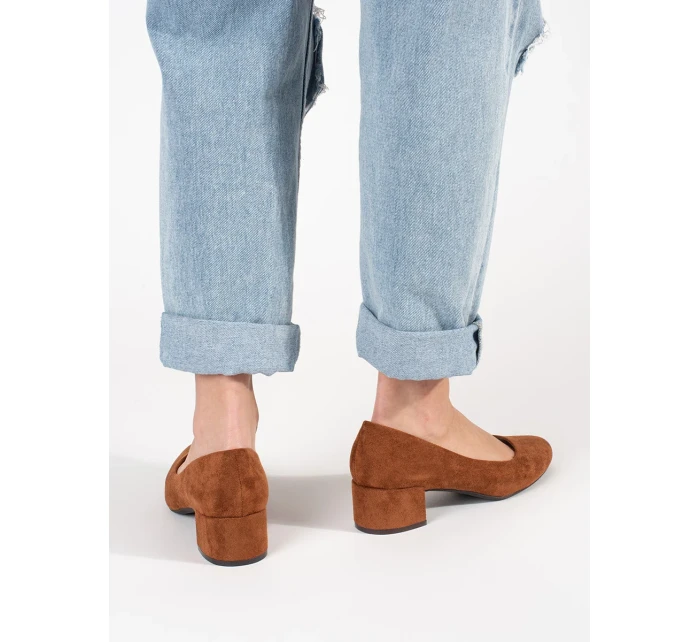 Pohodlné  lodičky dámské Jasnobrązowy na širokém podpatku