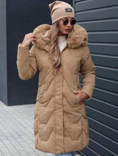 dámská zimní dlouhá prošívaná bunda s kapucí světle béžová Dstreet model 21981029 - FashionStreet