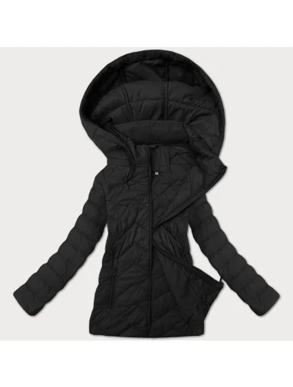 Lehká černá dámská prošívaná bunda s kapucí model 21095900 - J.STYLE Lehká černá dámská prošívaná bunda s kapucí model 21095900 - J.STYLE