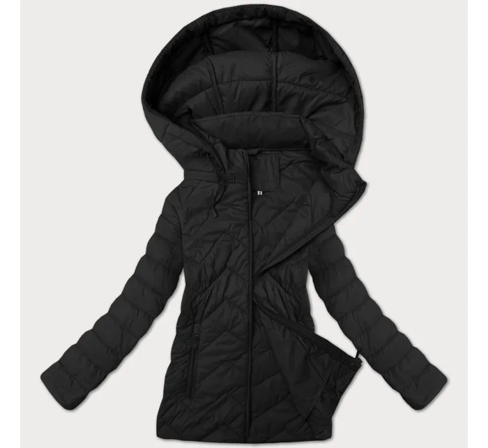 Lehká černá dámská prošívaná bunda s kapucí model 21095900 - J.STYLE Lehká černá dámská prošívaná bunda s kapucí model 21095900 - J.STYLE