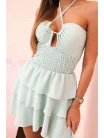 Dámské šaty s odhalenými model 21088683 volánky a volánky tmavá máta - K-Fashion