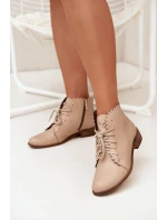 Kožené Boty Na Plochém Podpatku Béžové model 21703484 - Zazoo Kožené Boty Na Plochém Podpatku Béžové model 21703484 - Zazoo