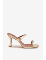 Dámské lodičky na podpatku s ozdobným detailem Zlaté model 21943402 - Boto Dámské lodičky na podpatku s ozdobným detailem Zlaté model 21943402 - Boto