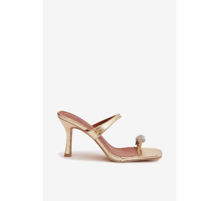 Dámské lodičky na podpatku s ozdobným detailem Zlaté model 21943402 - Boto Dámské lodičky na podpatku s ozdobným detailem Zlaté model 21943402 - Boto