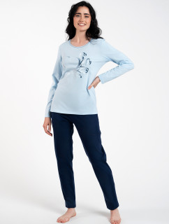 Dámské pyžamo Arietta, dlouhý rukáv, dlouhé kalhoty - modrá/námořnická modrá